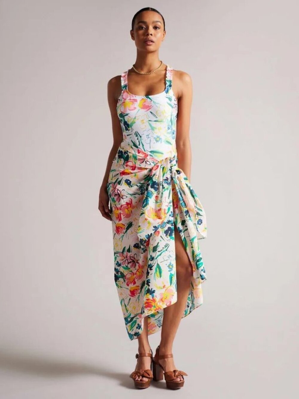 Ted Baker Beny Floral Scarf Beach Sarong Wrap Shawl Swimsuit Coverup 100% Cotton